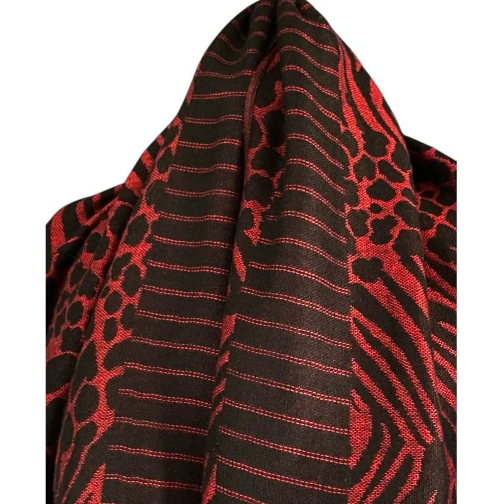 Red Black Animal Print XL Scarf Wrap Maximalist Artsy Bold Layering Lagenlook